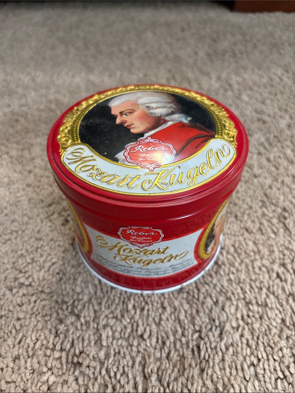 Vintage Reber Mozart Kugeln Red Decorative Tin